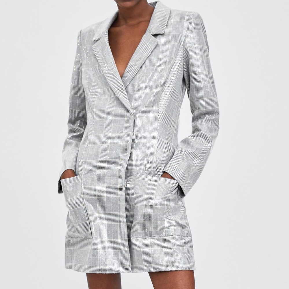 ZARA Sequin Plaid Blazer Dress